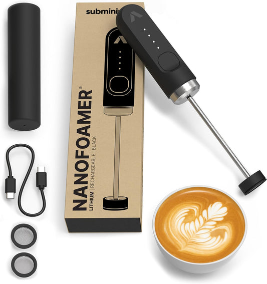Subminimal NanoFoamer Lithium Performance Milk Foamer | USB-C Rechargeable, IP4 Waterproof, Dual-Speed, Stainless Steel | Premium Microfoamed Milk in 30 Seconds, Barista-Style Coffee Drinks at Home