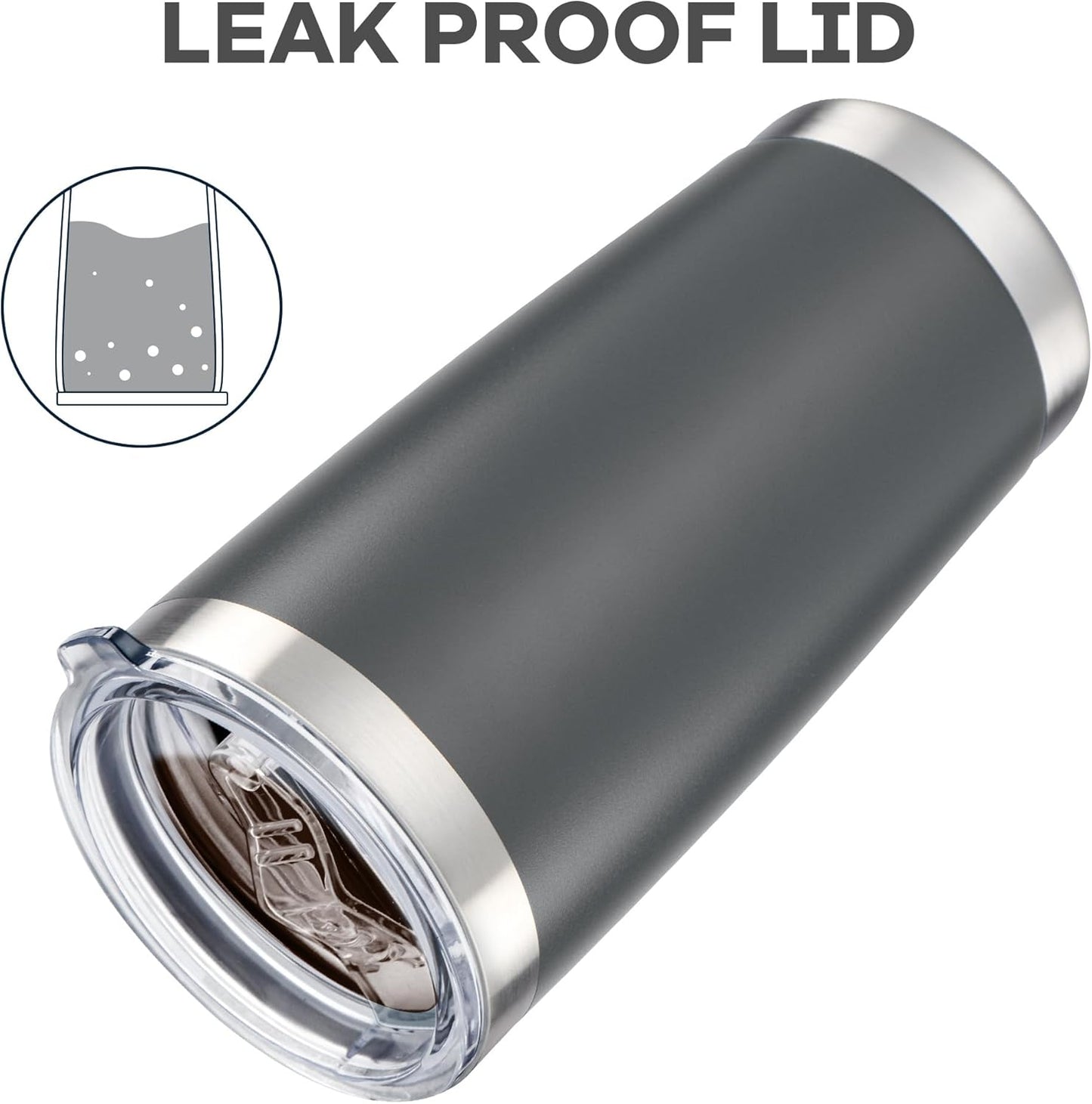 20 oz Tumbler with Lid Stainless Steel Insulated Tumblers Bulk Double Wall Vacuum Cups Powder Coated Travel Mug Keep Drink Cold and Hot, Grey, 8 Pack