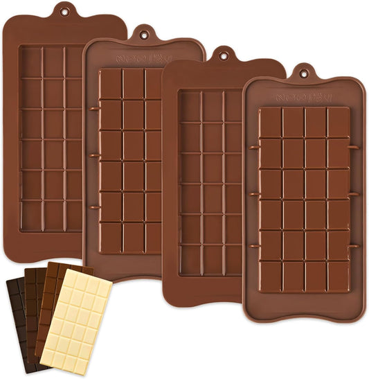 4 PCS Break-Apart Chocolate Molds, Non-Stick Chocolate Bar Molds Silicone Candy Bar Molds for Protein Energy Bar
