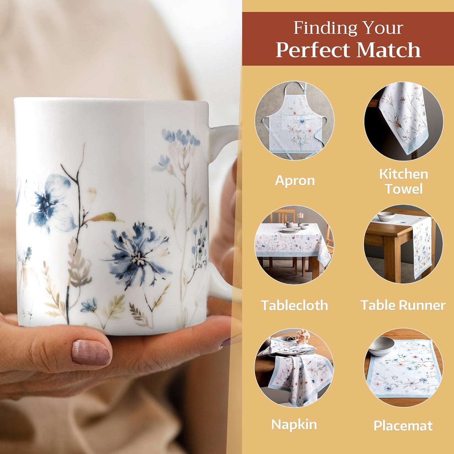 Maison d' Hermine Coffee Mug with Handles Fine Bone China Mugs Pack of One Tea Cups for Hot Beverages Cappuccino Latte Home Restaurant Office Perfect for Gift (Ice Florals - Forsty Morning, 15 Ounce)