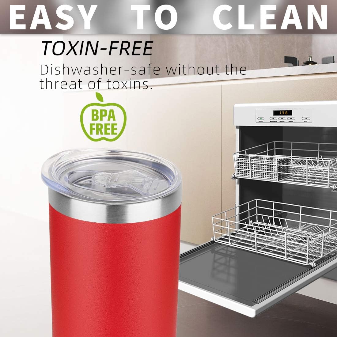 HASLE OUTFITTERS 20 oz Skinny Tumblers Bulk Set, Stainless Steel Insulated Slim Tumblers with Lids, Reusable Double Wall Travel Coffee Mugs, Durable Powder Coated Travel Water Cups(Red, 4)