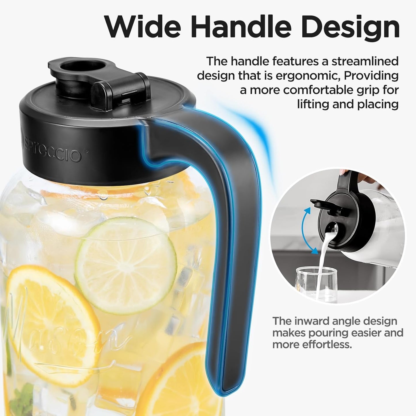 Mason Jar Pitcher - Airtight & Leakproof Glass Pitcher with Lid, Perfect for Breastmilk, Cold Brew, and Sun Tea, 2 Quart (64 oz) 1/2 Gallon Mason Jar with Pour Spout Lid