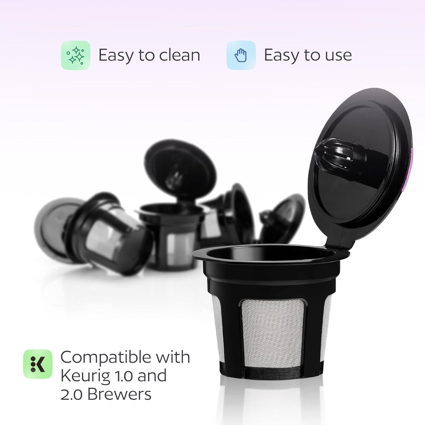 GoodCups 4 Reusable K Cups for Keurig - 4 Black Refillable Kcups Coffee Filters for Keurig Coffee Makers
