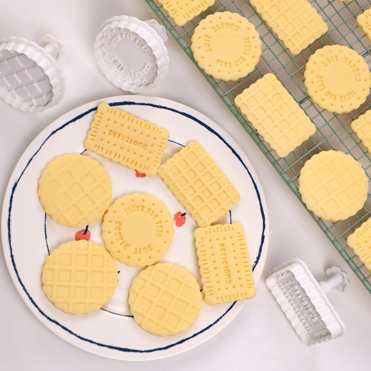 4 Pcs Cookie Press Mold, Waffle Cookie Stamp Mold, With Cute Cat Paw Shaped Plunger Stamp, Easy to Use, for Treats DIY Baking, Cake, Pastry