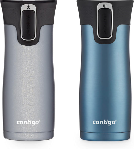 Contigo AUTOSEAL West Loop Vacuum-Insulated Stainless Steel Travel Mug with Easy-Clean Lid 16oz. 2 Pack Dark Ice Gold Morel