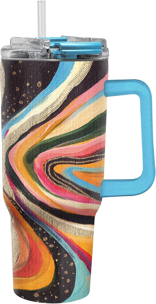 RainCaper 18/8 Stainless Steel Insulated Water Tumbler with Straw | 30oz, BPA-Free, Double Wall for Hot & Cold | Travel-Friendly, Cup Holder Ready (EttaVee Abstract 1)