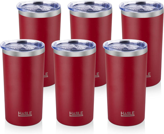 HASLE OUTFITTERS 12 oz Skinny Tumbler, Stainless Steel Insulated Slim Tumbler set bulk with Lid, Reusable Double Wall Travel Coffee Mug, Durable Powder Coated Travel Water Cup(Red,6)
