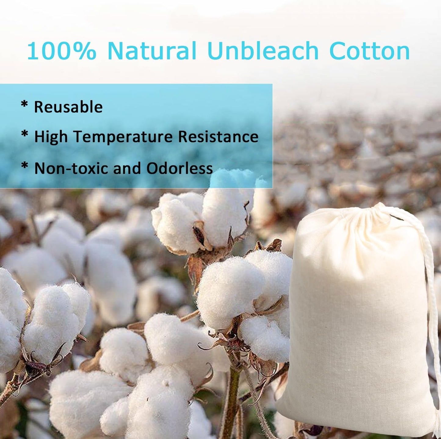 Eketirry Spice Bags, 10pcs Reusable Empty Tea Bags, Muslin Strainer Bags, Soup Bags for Cooking, Natural Cotton Fine Mesh Cheesecloth Bags for Cold Brew Coffee(3 x4" &7 x8")