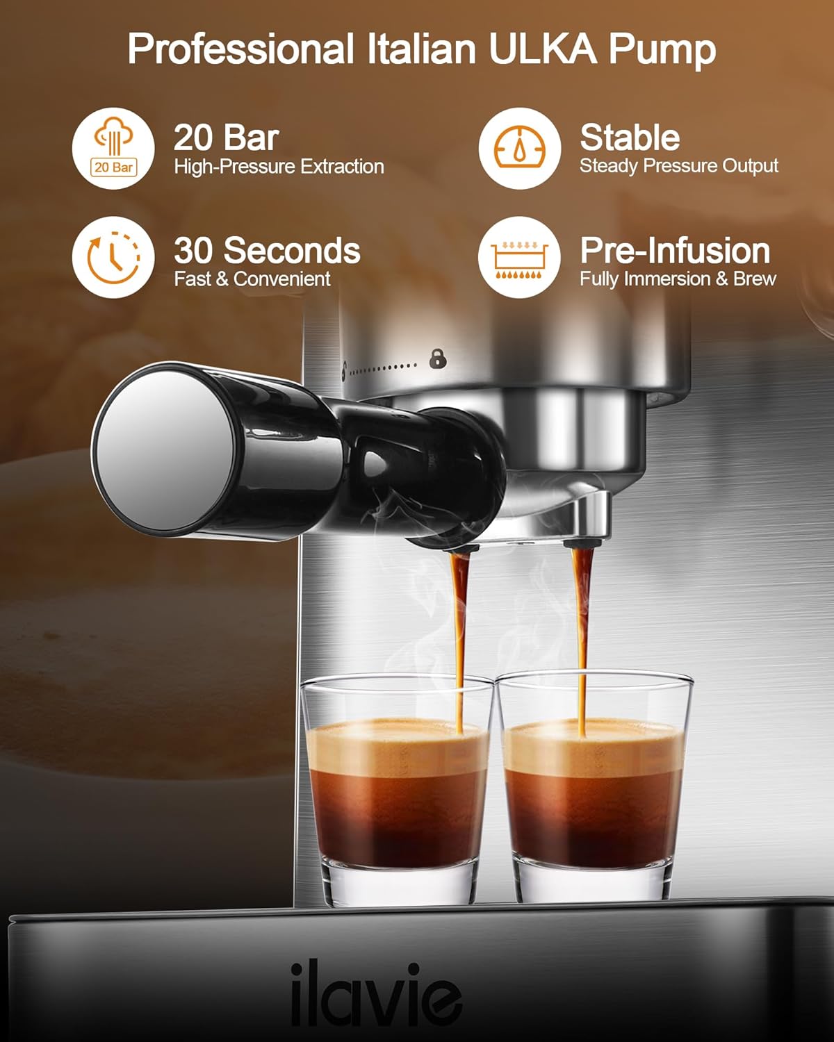 Espresso Machine 20 Bar, Espresso Maker with Steam Milk Frother，Espresso Coffee Machine with 60oz Removable Water Tank for Lattle, Cappuccino, Stainless Steel