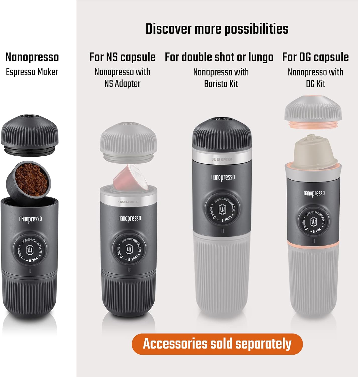 WACACO Nanopresso Portable Espresso Maker Bundled with Protective Case, Mini Travel Coffee Machine, Perfect for Camping, Travel Thanksgiving Christmas Coffee Present (Elements Lava Red)