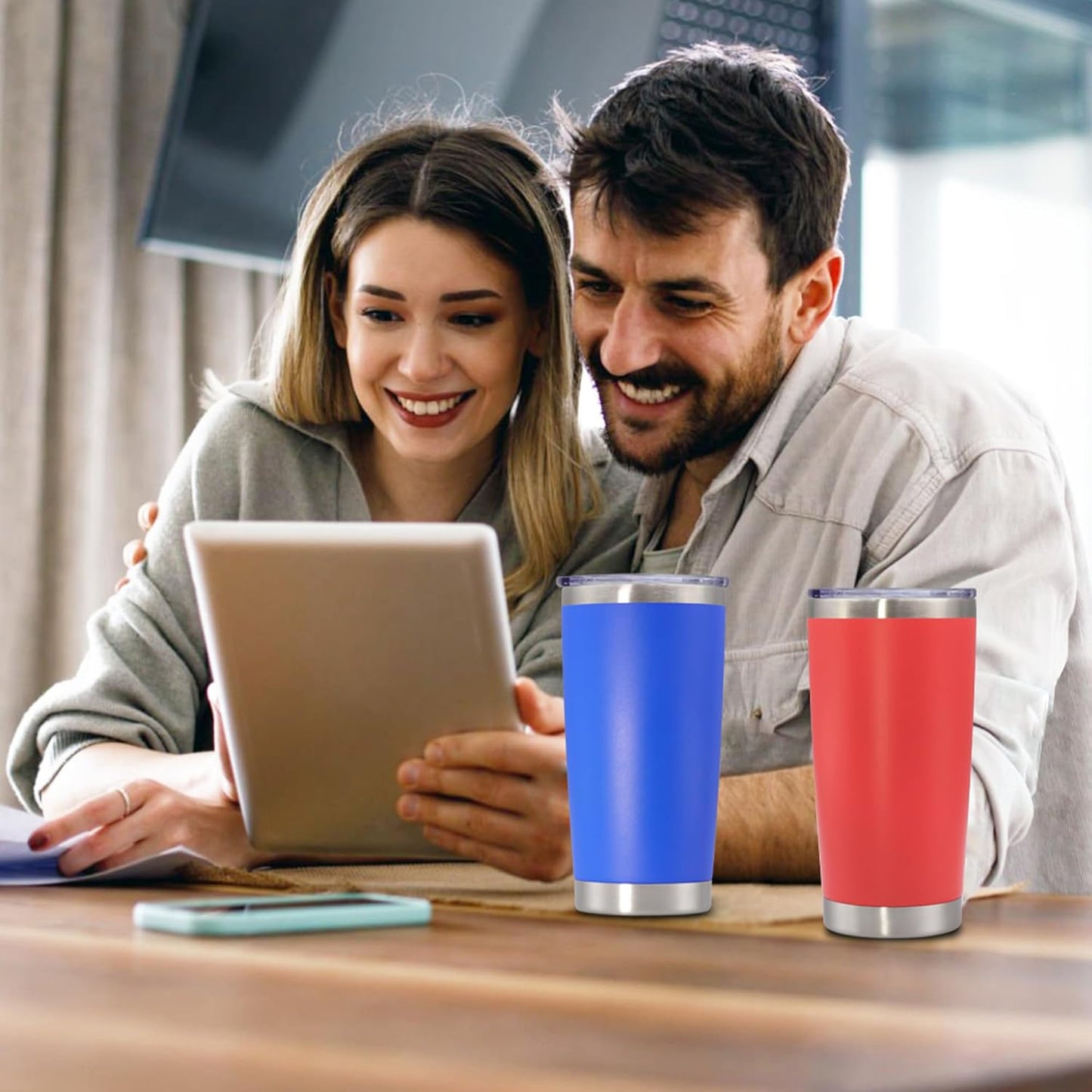 20 oz Tumbler with lid Double Wall Vacuum Insulated Tumblers Stainless Steel Coffee Mug Travel Coffee Tumbler Powder Coated Tumbler Cup Keep Hot&Cold - (Dark Blue 6 Pack)