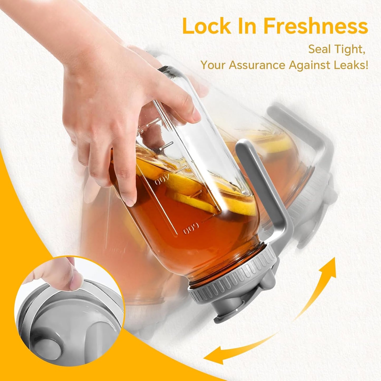 Mason Jar Pitcher, 64 OZ Glass Pitcher with Lid Double Leak-proof with Handle Water Jug Wide Mouth Breast Milk Pitcher Fridge Container for Water, Juice, Iced Coffee, Tea, Juice - Gray