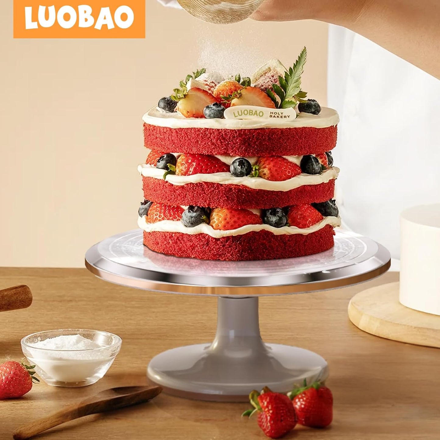 12 Inch Round Aluminum Tall Revolving Cake Decorating Stand,Cake Turntable, Rotating Cake Stand,Cake Spinner Turntable for Decorating,Cake Turntable for Decorating,Professional Cake Decorat Spin Kit