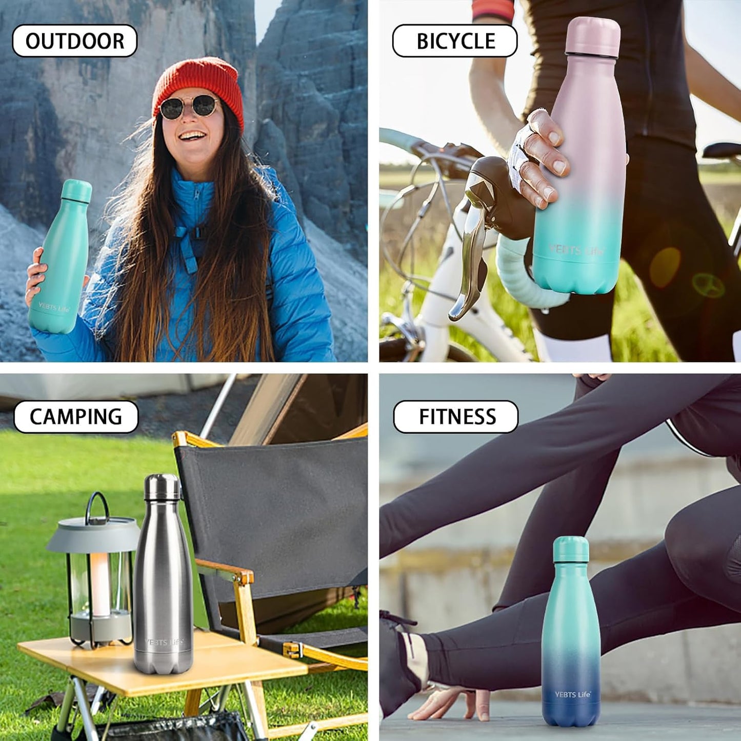 Insulated Water Bottle, 2 Pack-12oz Stainless Steel Water Bottles with straw lid, Metal Sports Water Bottles for Boys,Girls, Double Wall Vacuum BPA-Free Flask for School,Sports (Pink-Green)