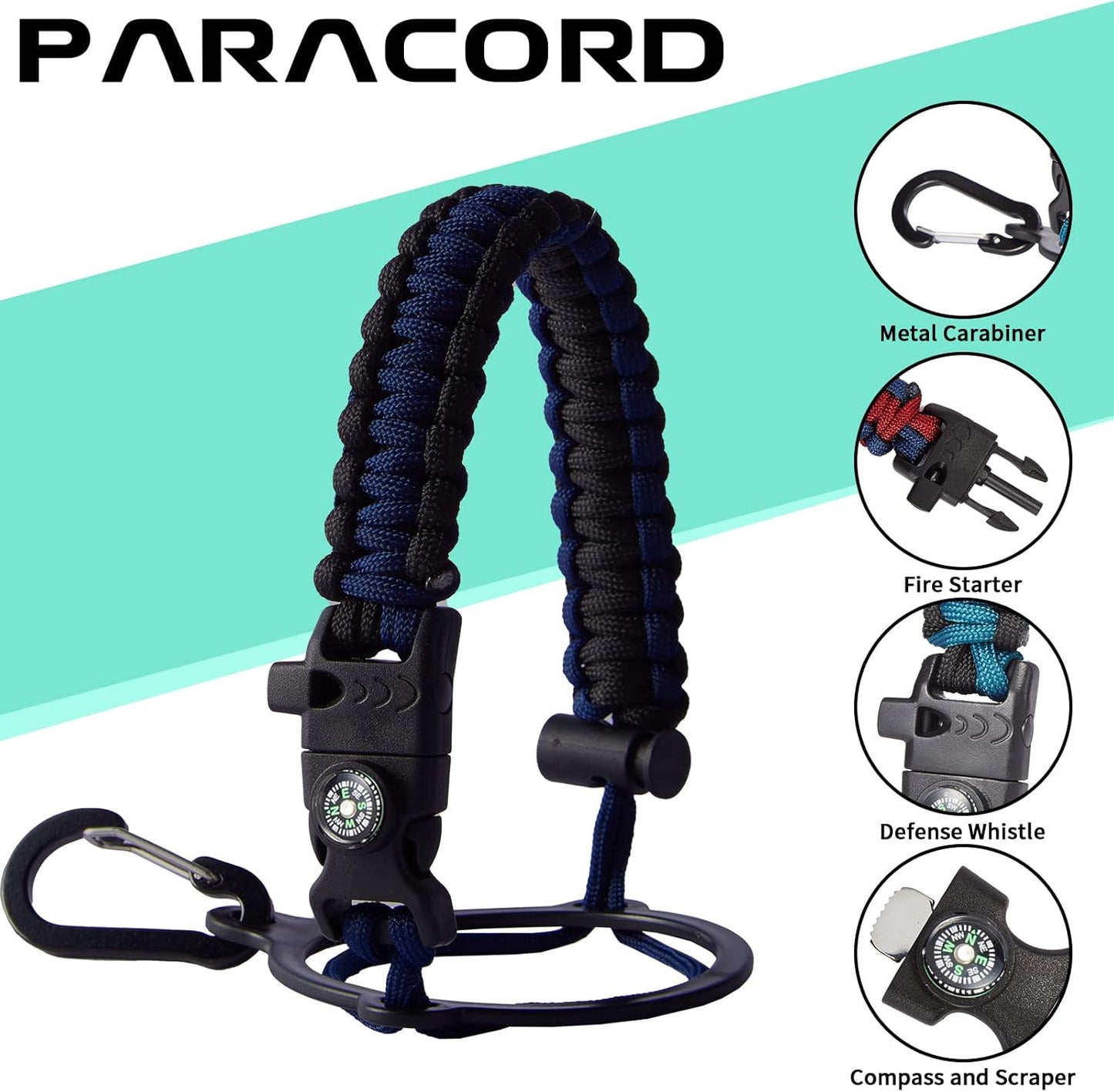 64OZ Insulated Water-Bottles with Straw - Spout Lid, Stainless Steel Metal Water Jug Keep Cold 48h/Hot 24h, Half Gallon Water Bottle w/Paracord Handle & Carry Sleeve Strap for Hiking Camping Sport