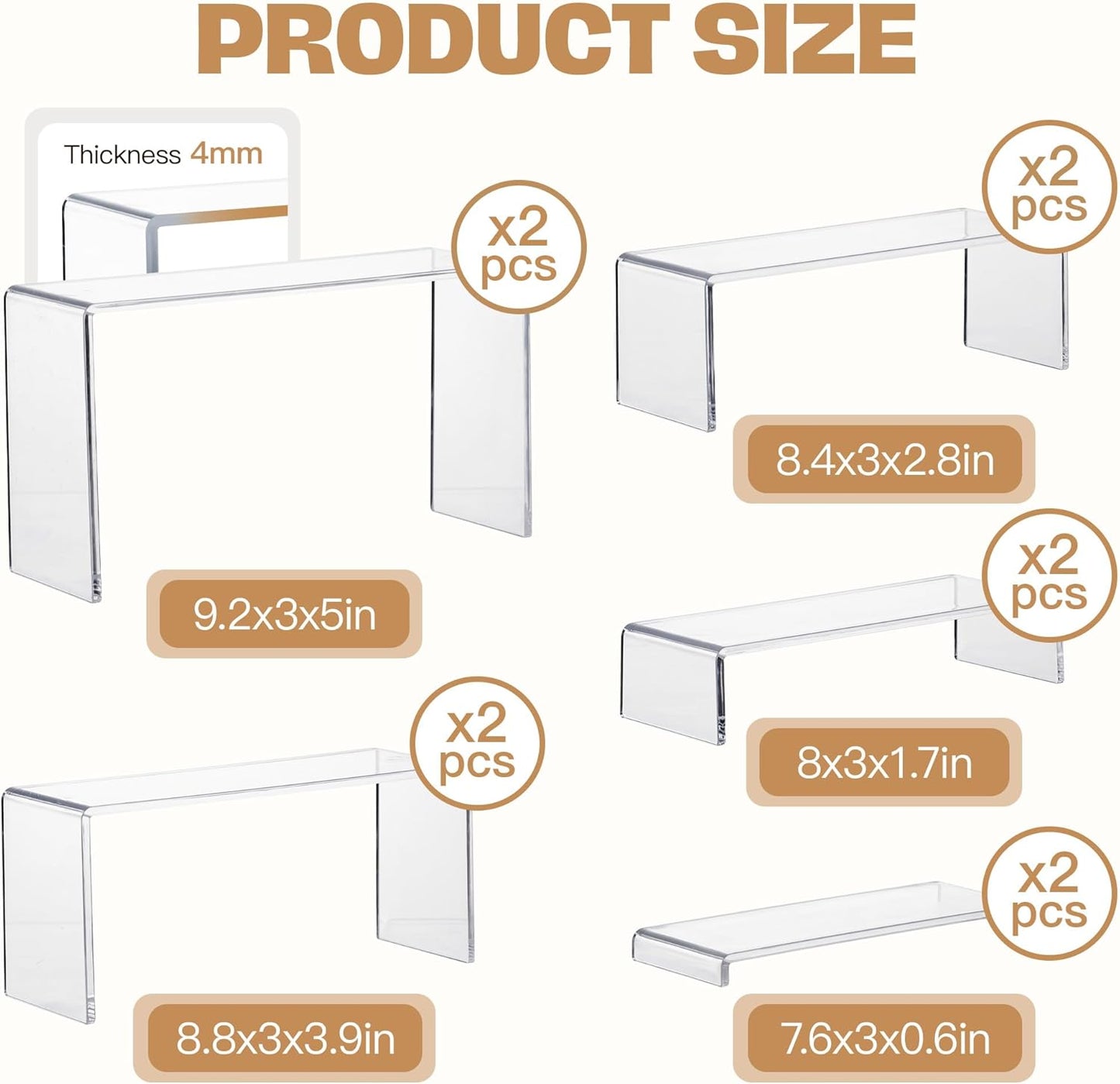 Goabroa 2 Sets 10 Pcs Acrylic Display Risers, Clear Rectangular (7"-8"-9" L) Risers Display Stands, Acrylic Stands for Jewelry, Cupcake, Perfume, Figures