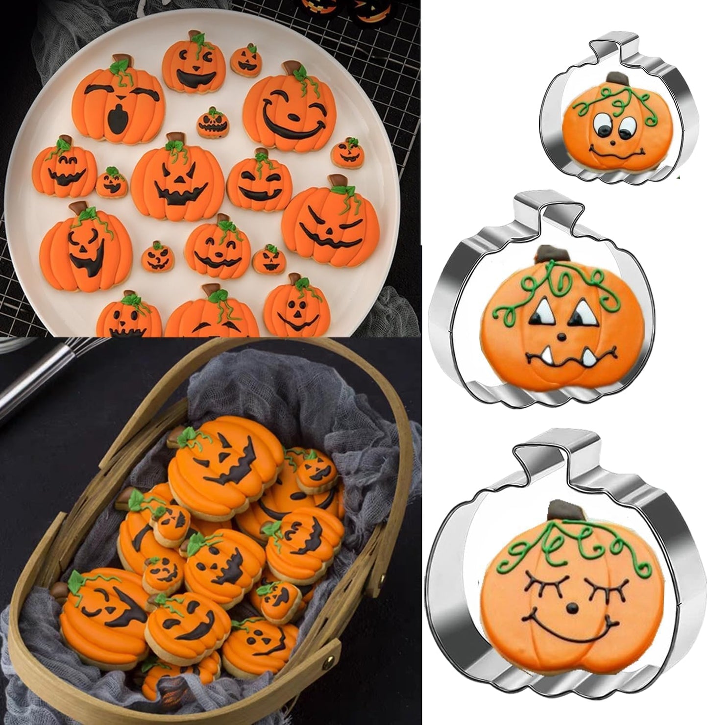 Pumpkin Cookie Cutters Set, 4", 3.22", 2" Large Fall Halloween Thanksgiving Cookie Cutters for Harvest Holiday Decoration Party Supplies