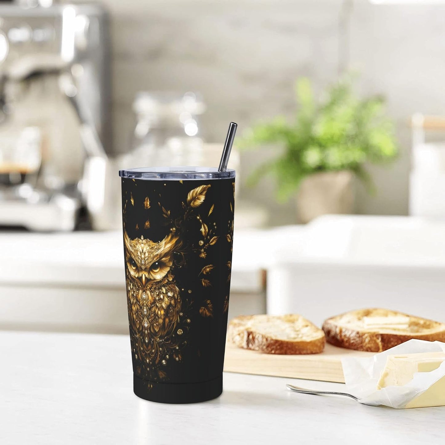 Owl Tumbler with Lid and Straw 20oz Coffee Tumblers Leakproof Stainless Steel Travel Mug Vacuum Insulated Cup for Iced and Hot