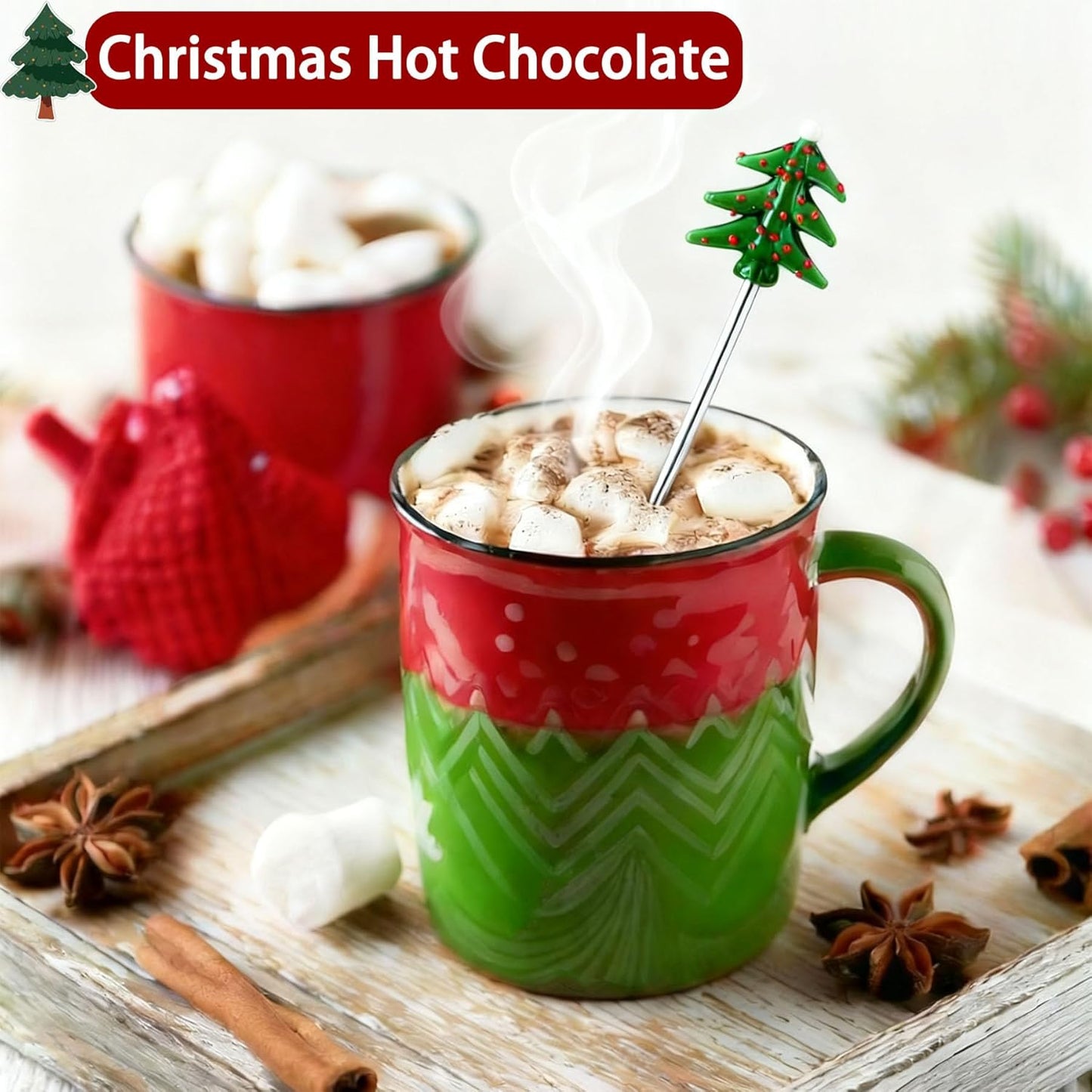 4Pcs Christmas Cocktail Stirrers Stainless Steel Creative Xmas Tree Coffee Stirrers Reusable Beverage Stir Sticks for Holiday Drinks Mixing Christmas Party Tableware Decorations