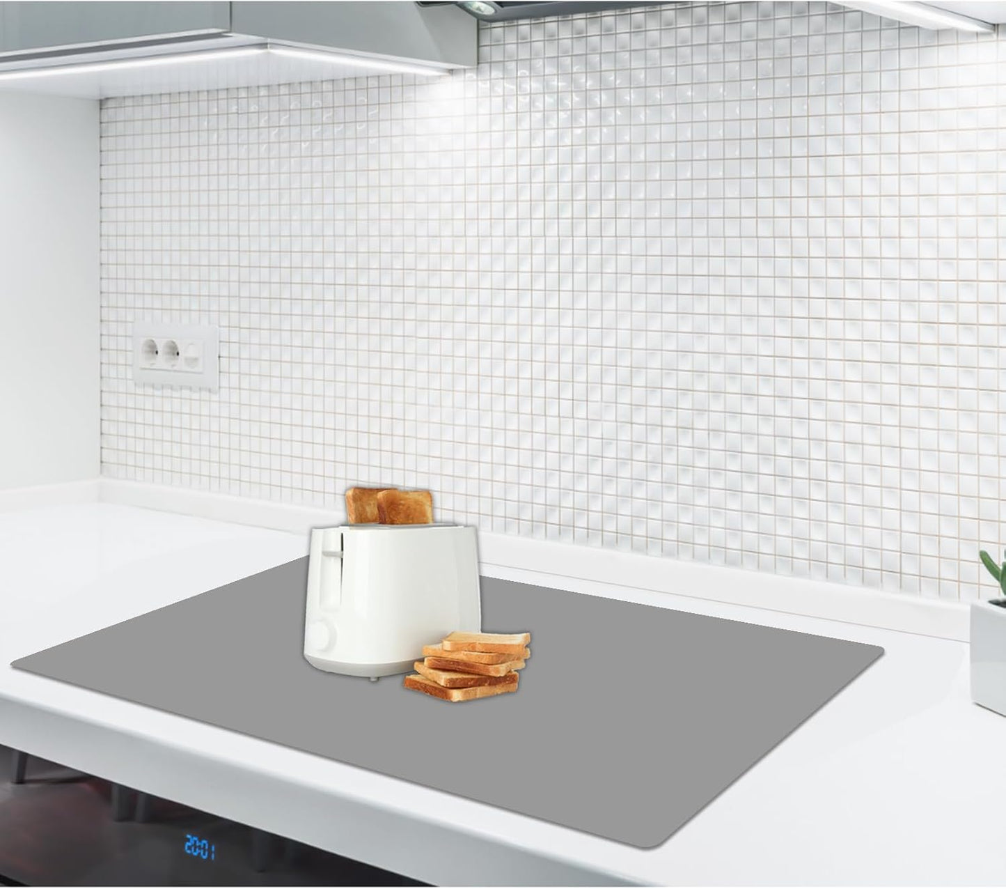 2MM Thick Silicone Countertop Mat, 23.6"x 23.6" Silicone Mats for Kitchen Counter, Nonslip Heat Resistant Mat, Large Kitchen Counter Mats, Waterproof Countertop Protector Light Gray