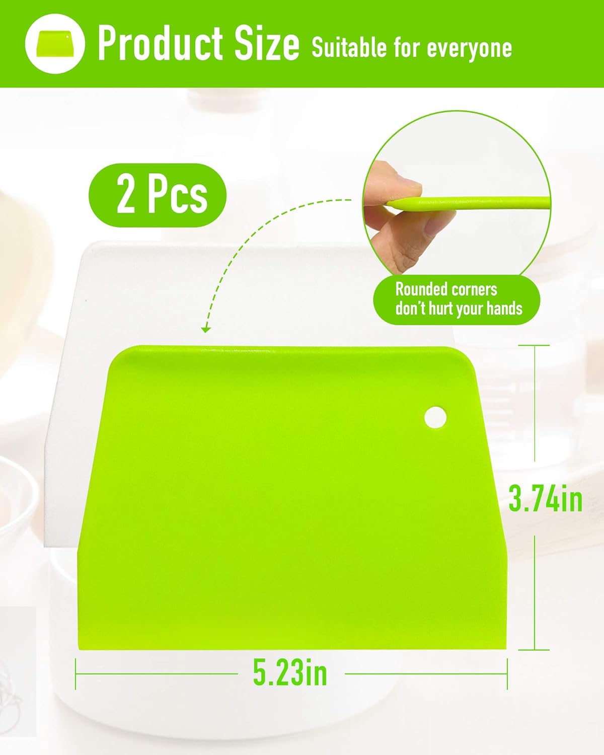 (2PCS) Dough Scraper Bowl Scraper ，Food safe Plastic Dough Cutter， Flexible Plastic Scraper Practical Bench Scraper Multipurpose Food Scrappers for Bread Dough Cake Fondant Icing