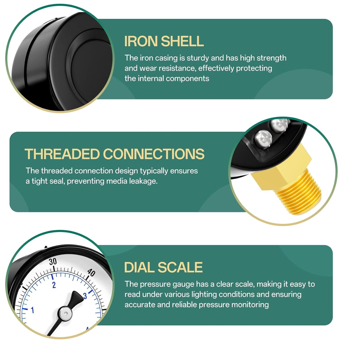 0-60psi Well Pump Pressure Gauge 1/4" NPT 2" Face Dial Size Lower Mount, Multifunctional Practical Dry Pressure Gauge, for Water, Oil and Air Compressor