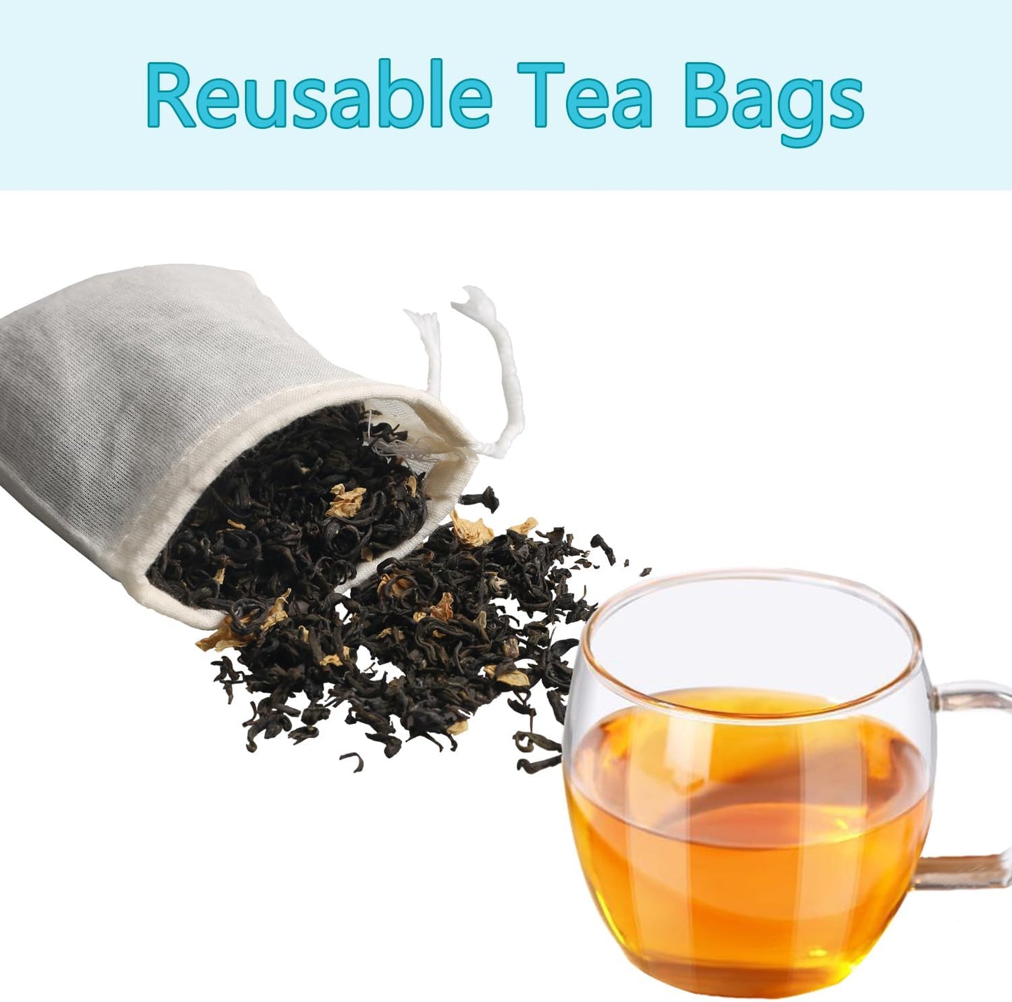 Eketirry Spice Bags, 10pcs Reusable Empty Tea Bags, Muslin Strainer Bags, Soup Bags for Cooking, Natural Cotton Fine Mesh Cheesecloth Bags for Cold Brew Coffee(5 x6.3Inch)