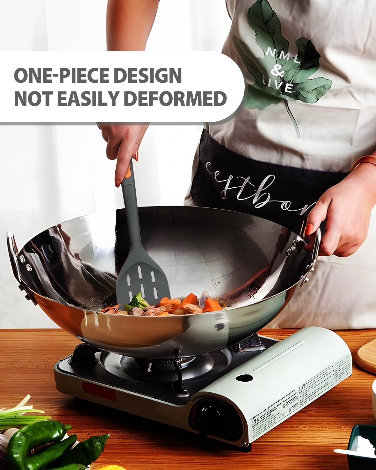 Silicone Spatulas and Spaghetti Spoons, 4 Pack Heat Resistant Full Silicone Cooking Utensils Set, Non Stick Large Kitchen Spatula Spoons for Cooking, Mixing, Serving, Draining