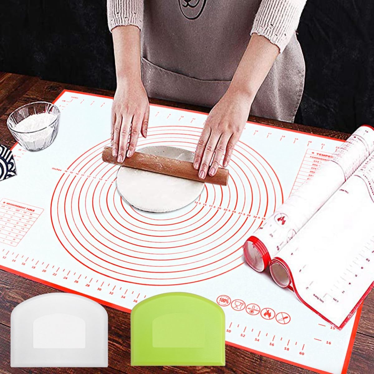 Silicone Pastry Mat for Rolling Dough Non Slip Extra Large 20''×28'',Silicone Baking Mat Nonstick,Non Stick Dough Kneading Cutting Mat with Measurement for Fondant Pie Bread Cookie (Red-XL)