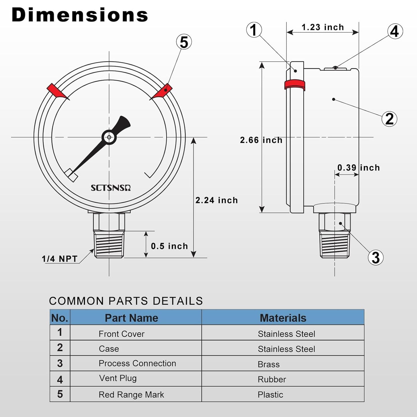 0 to 5000 Psi Hydraulic Pressure Gauge, Glycerin Liquid Filled, 2.5 inch Dial, 1/4" NPT Lower Mount, Stainless Steel Case, for Regulator, HVAC System, Beer Keg, Brew Setup，High Pressure Test