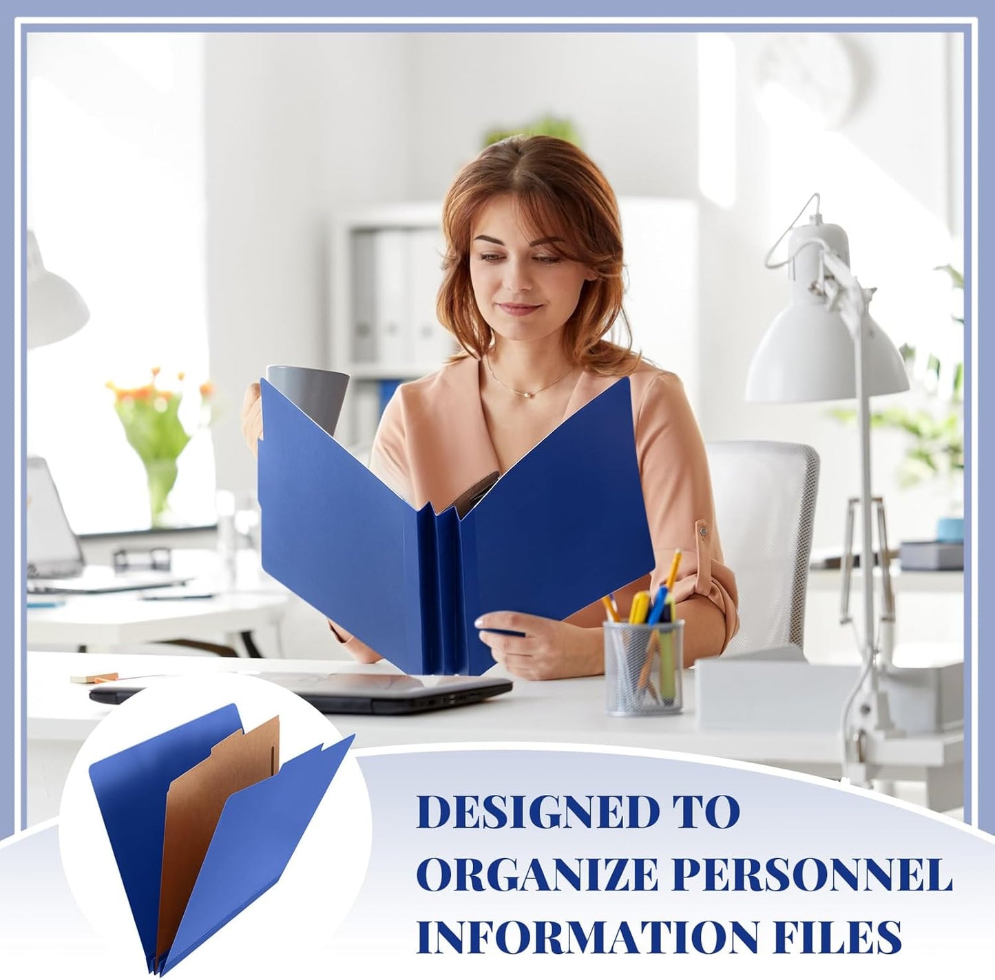 24 Pcs Classification Folders Letter Size, Back to School Supply for Teacher, Student, 1 Divider Pressboard File Folder Bulk with 2 Fasteners, 3.5 Inch Expanding File Organizer (Dark Blue)