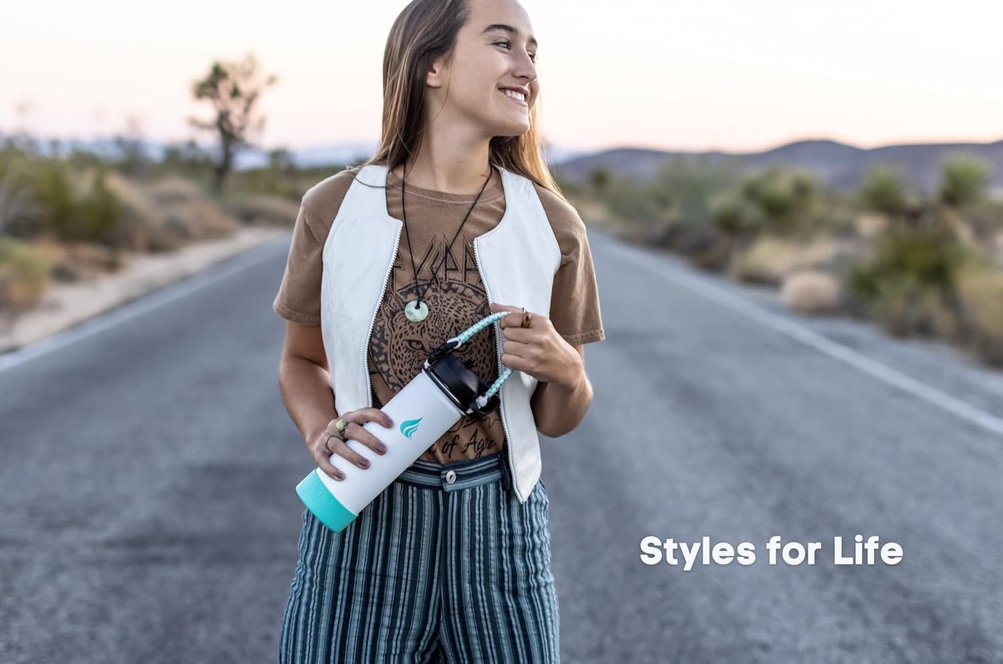 HYDRO CELL Stainless Steel Insulated Water Bottle with Straw - For Cold & Hot Drinks - Metal Vacuum Flask with Screw Cap and Modern Leakproof Sport Thermos for Adults (White 24oz)