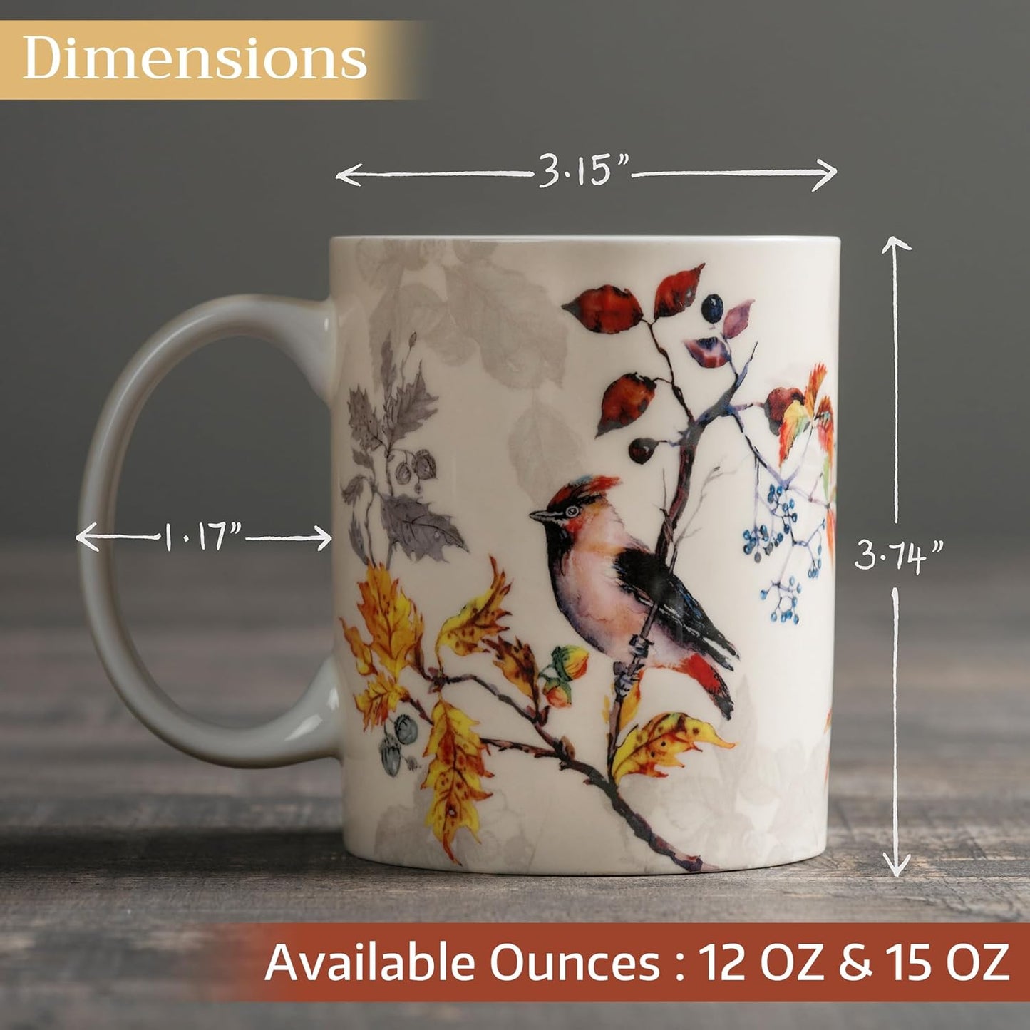 Maison d' Hermine Coffee Mug with Handles Fine Bone China Mugs Pack of One Tea Cups for Hot Beverages Cappuccino Latte Home Restaurant Office Perfect for Gift (Equinoxe - Beige Sparrows, 12 Ounce)