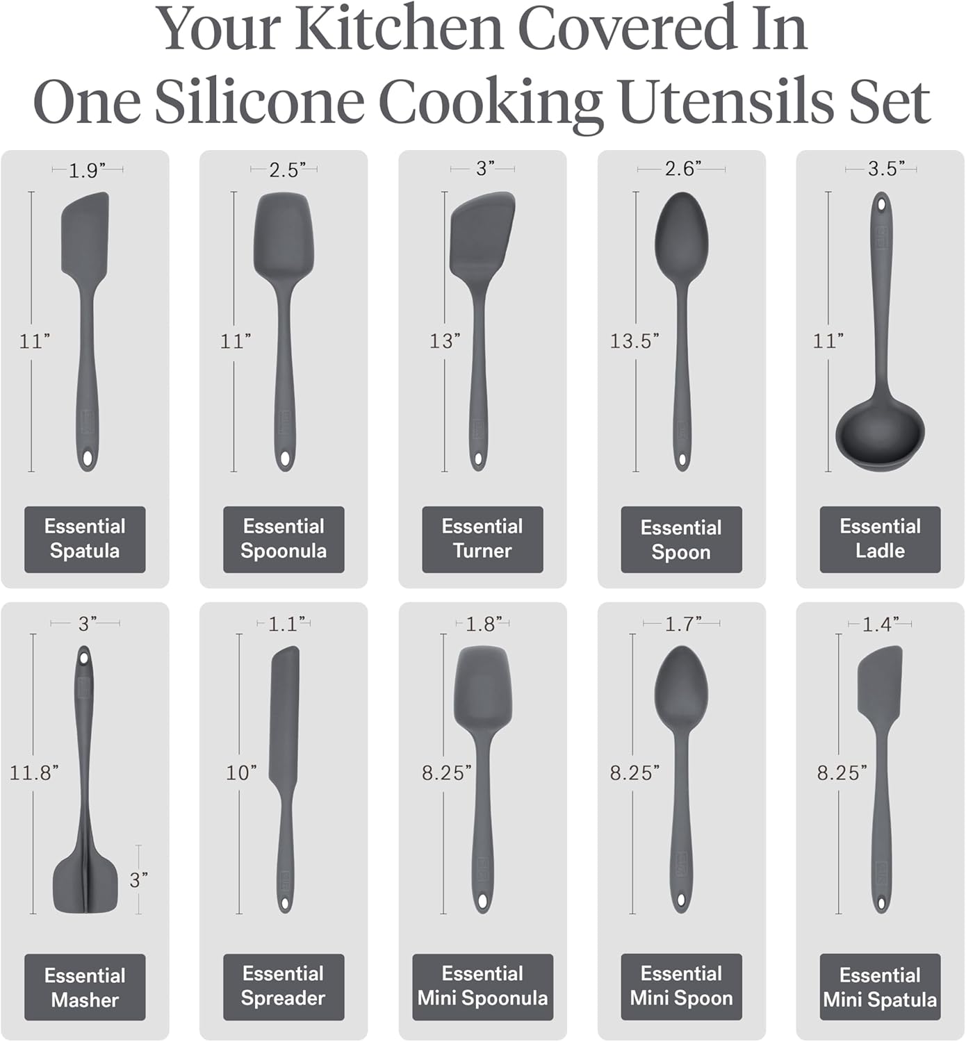 GIR: Get It Right 10 Piece Silicone Utensil Set - Ladle, Spatula, Flip, Spoon & Spoonula, Non-Stick, Heat Resistant, Dishwasher Safe, Silicone Kitchen Utensils, Baking Supplies