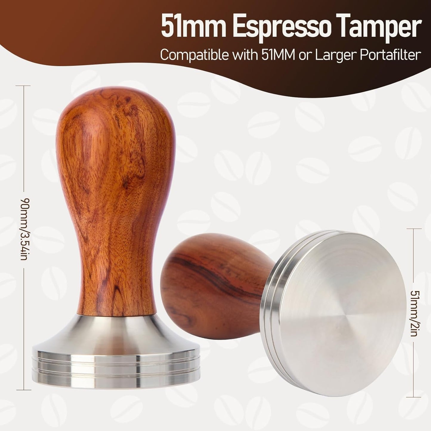 51mm Espresso Tamper Kit, Hard Wood Espresso Tamper Tool & Powder Press Pad & 8-Needles Espresso Stirrers For 51 mm Portafilter