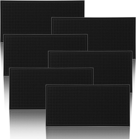 6 Pack Black Bar Mat - 6" x 12" Rubber Bar Mats for Countertop, Non-Slip Spill Mas for Bartending, Coffee, Kitchen & Home Bars, Durable PVC Bars Top Mat for Glasses & Drinks