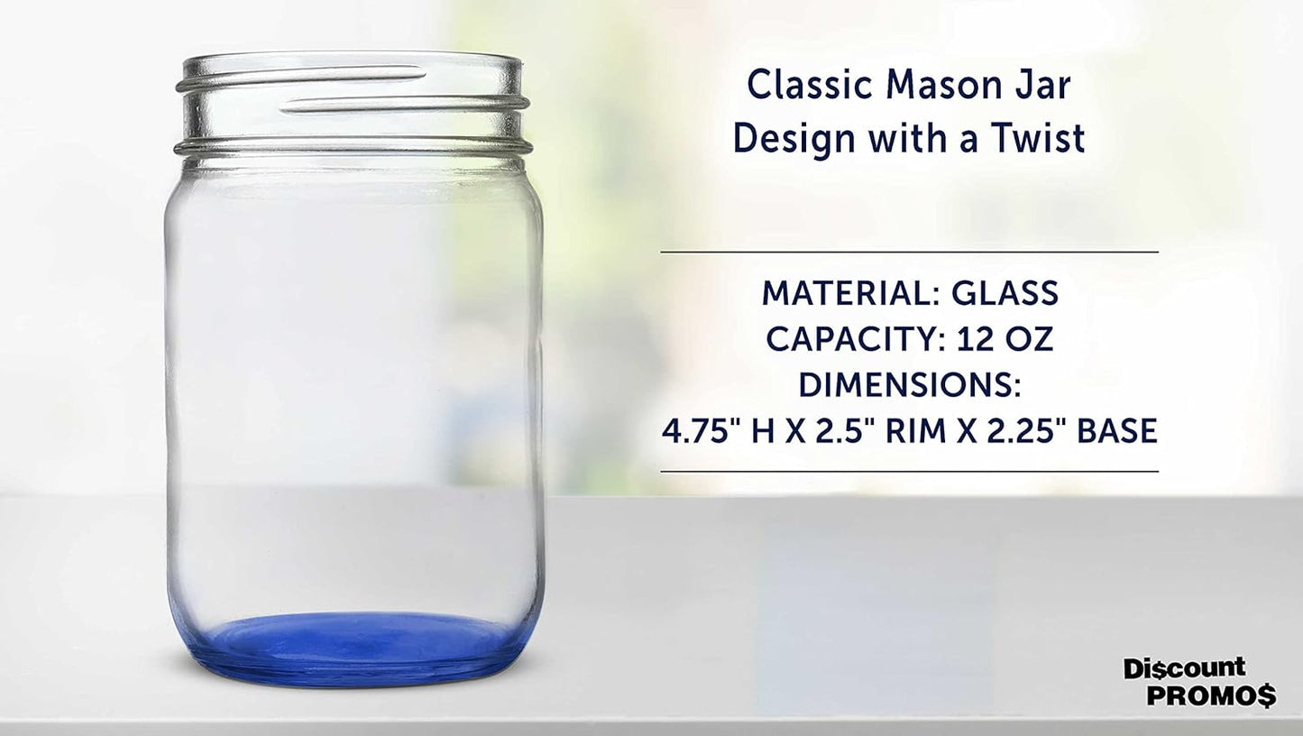 DISCOUNT PROMOS Decorating Mason Jars 12 oz. Set of 10, Bulk Pack - Glass Jars for Overnight Oats, Candies, Fruits, Pickles, Spices, Beverages - Blue
