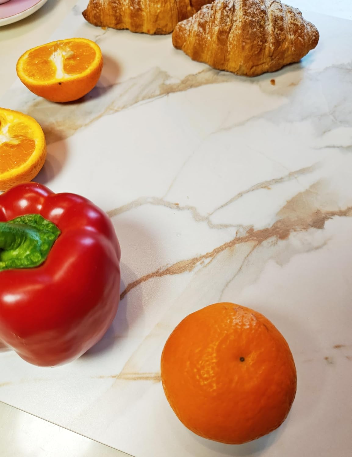 Multi-Purpose Pastry Marble Design Stone Tray Cutting Board Slab 16” x 12” With Non-Slip Feet,Stone Cheese Pastry Board,Marble Serving Tray, Heat Resistant, Easy To Clean(G12, 16 * 12)