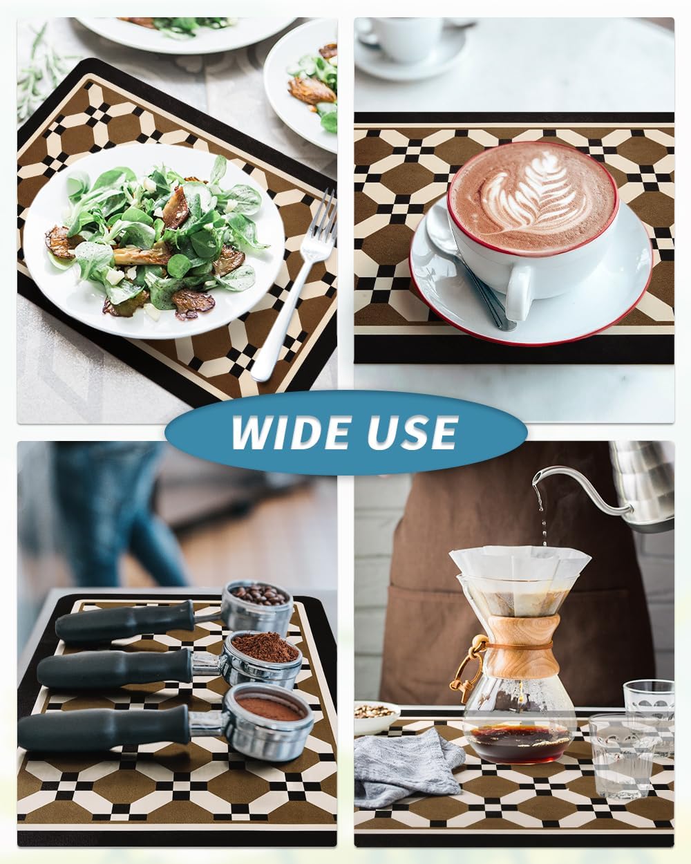 AMOAMI Coffee Mat Hide Stain Rubber Backed Absorbent Dish Drying Mat for Kitchen Counter - Fits Under Coffee Maker or Machine - PEANUT 17x31.5