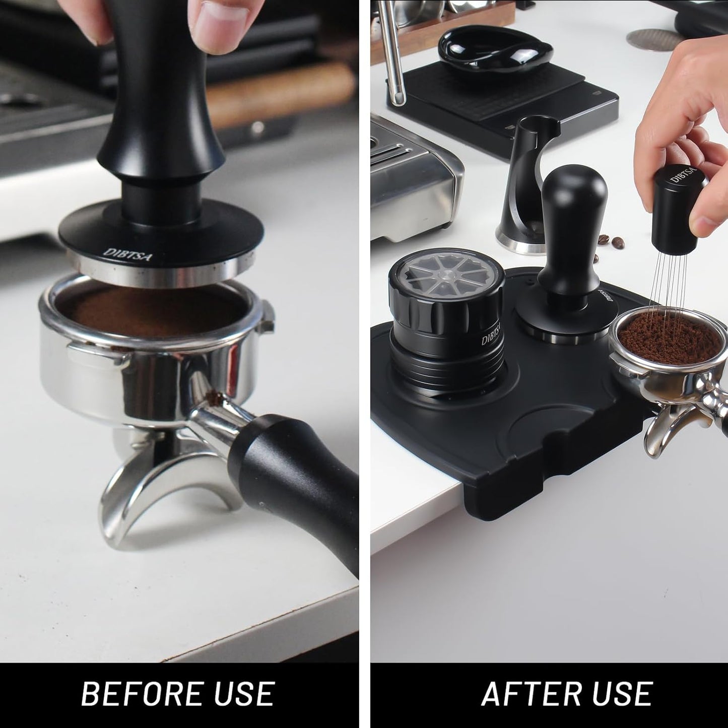 Espresso Tamping Mat, Silicone Coffee Tamper Mat with Corner Edge Tamp Support Station for Countertop, Barista Tools, Espresso Accessories, Large, Black