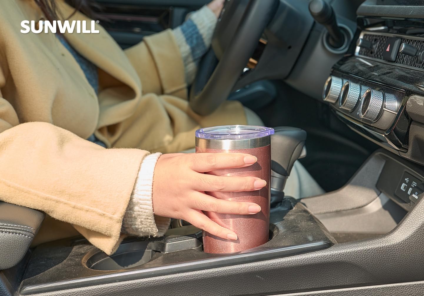 SUNWILL Travel Coffee Tumbler 20 oz, Insulated Mug with Lid, Stainless Steel Cup for Hot and Cold Drinks, Rose Gold