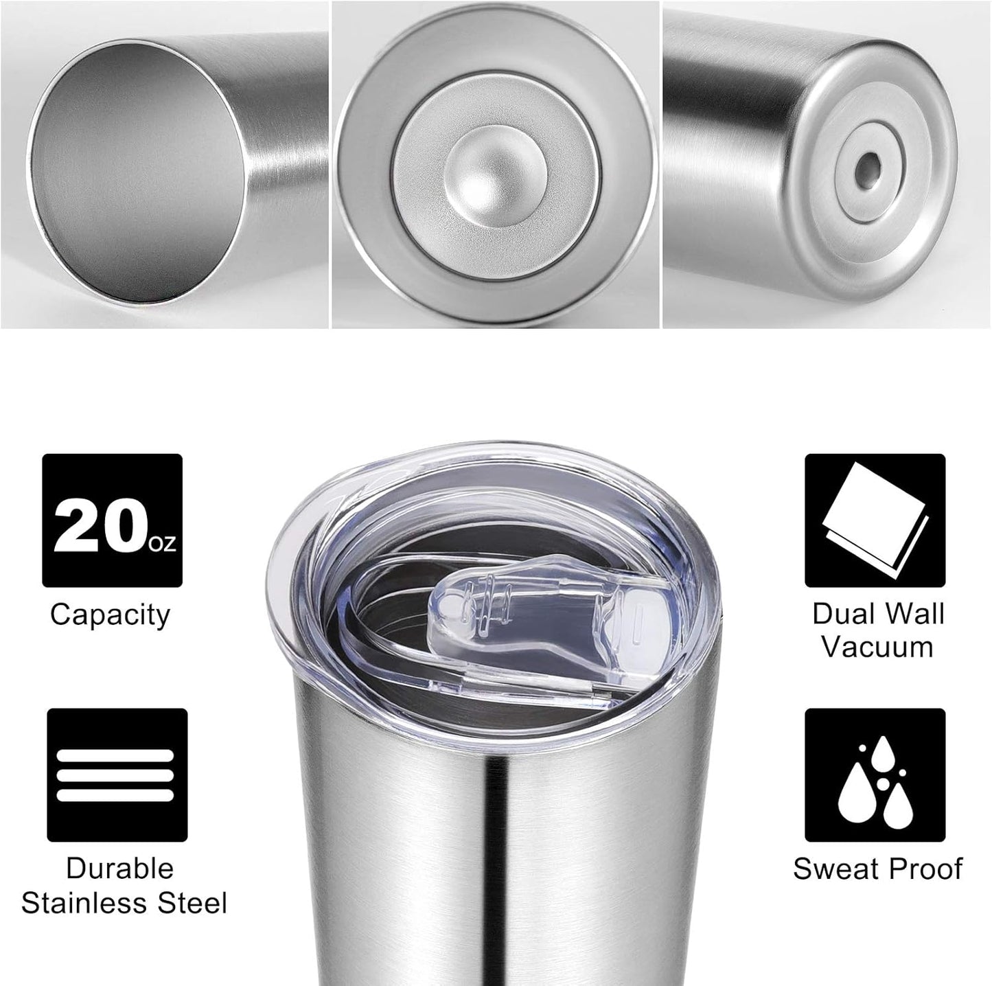 VEGOND Stainless Steel Skinny Tumbler, 20 oz Vacuum Insulated Tumbler with Lid and Straw, Double Wall Coffee Cup, Travel Mug for Cold Hot Drinks, Stainless Steel 1 Pack