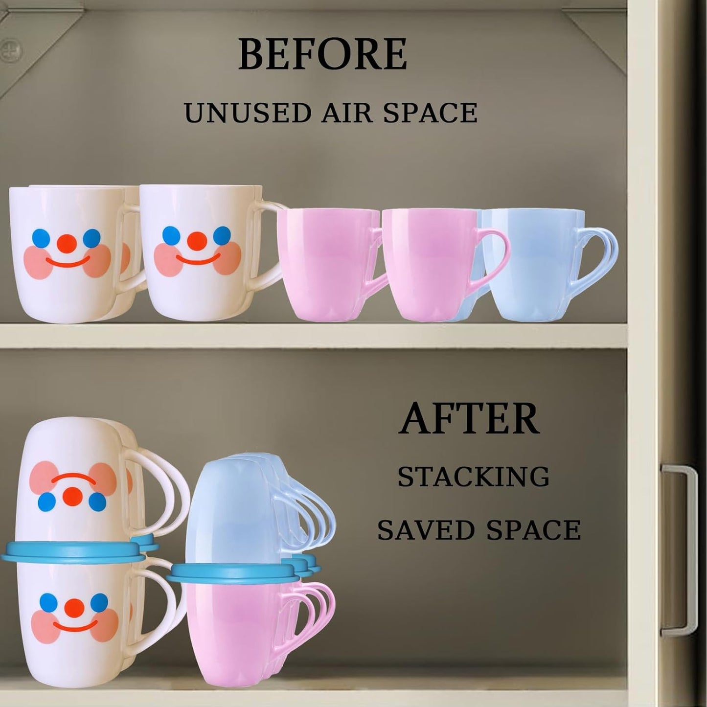 Coffee Mug Organizers and Storage (6Pack), Adjustable Mug Organizer for Kitchen Cabinet Shelf, Cup Stacker Holder for Tea Cup, Coffee mug, Glassware, Save Space for Cupboard