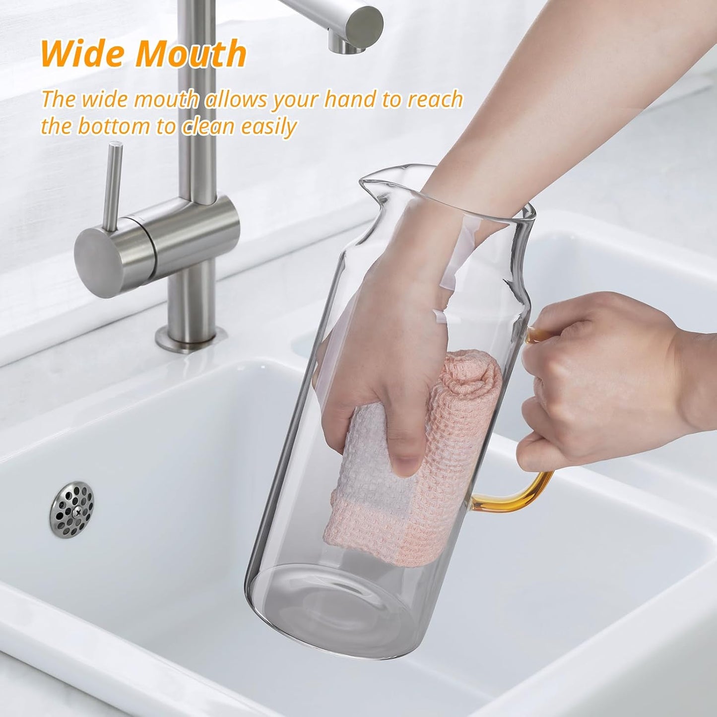 2 Pack 2 Liter 68 oz Glass Pitcher with Lid and Spout, Gold Glass Water Pitcher for Fridge, Glass Carafe for Hot/Cold Water, Large Jug for Iced Tea, Coffee, Juice and Homemade Beverage