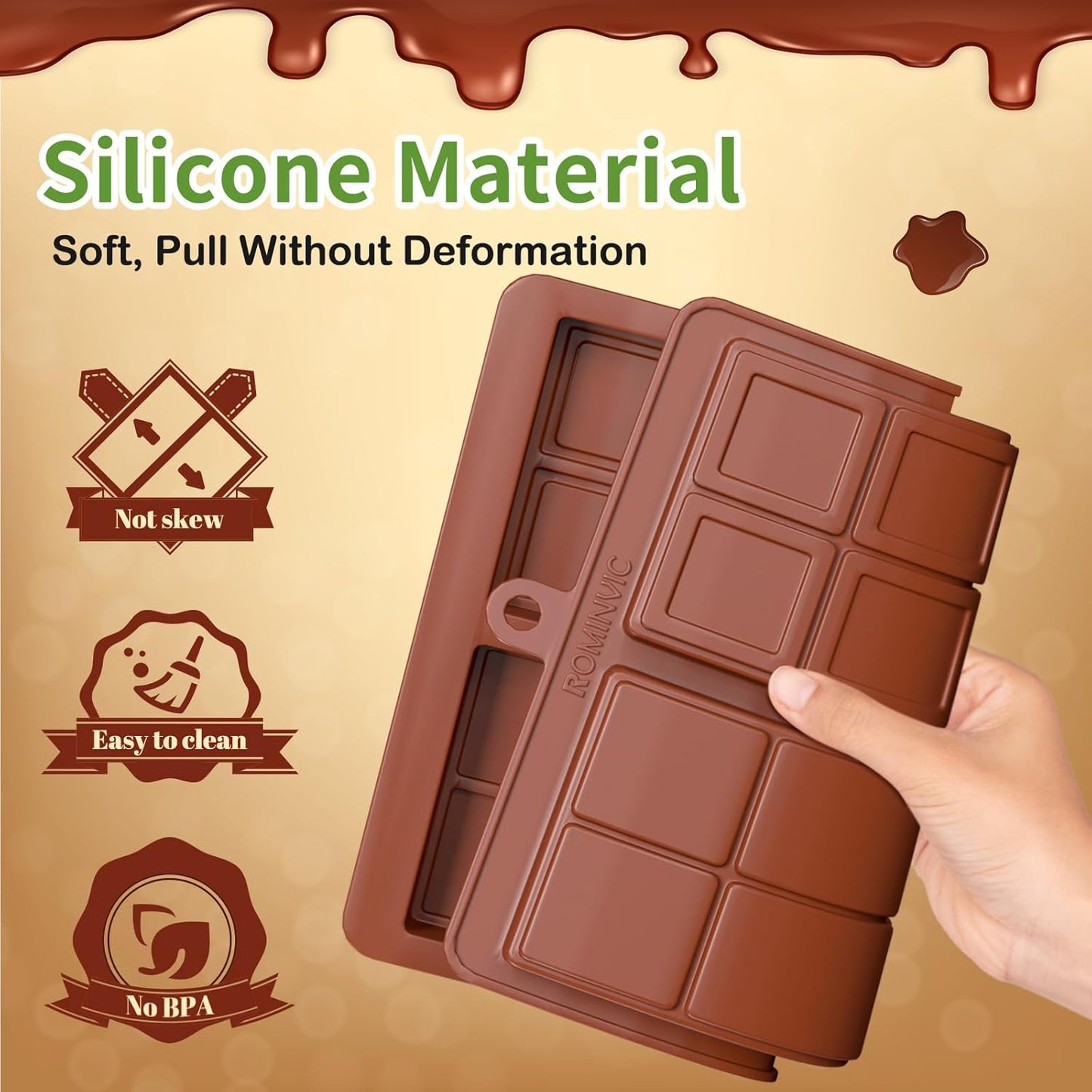 Chocolate Bar Mold,2 Pack 2 in 1 Dubai Chocolate Molds and Scraper for Stuffed Bar,Deep Large and Thick Chocolate Candy Bar Mold for Filling Knafeh Pistachio Kit