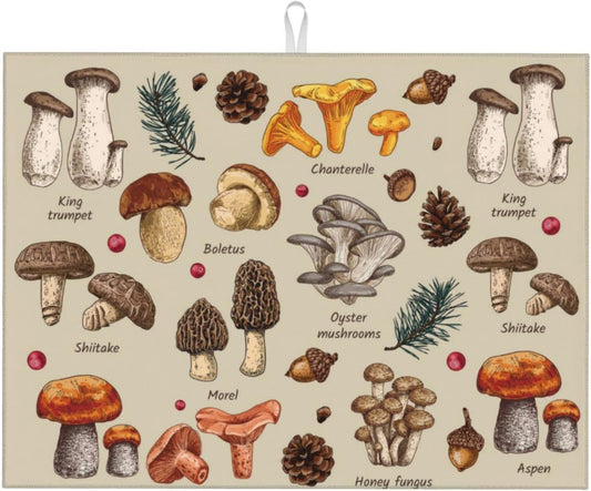 Mushroom Dish Drying Mats For Kitchen Counter XL Microfiber Kitchen Drying Mat Large Draining Pad Absorbent Quick Drying Dish Mat 18x24 Inch