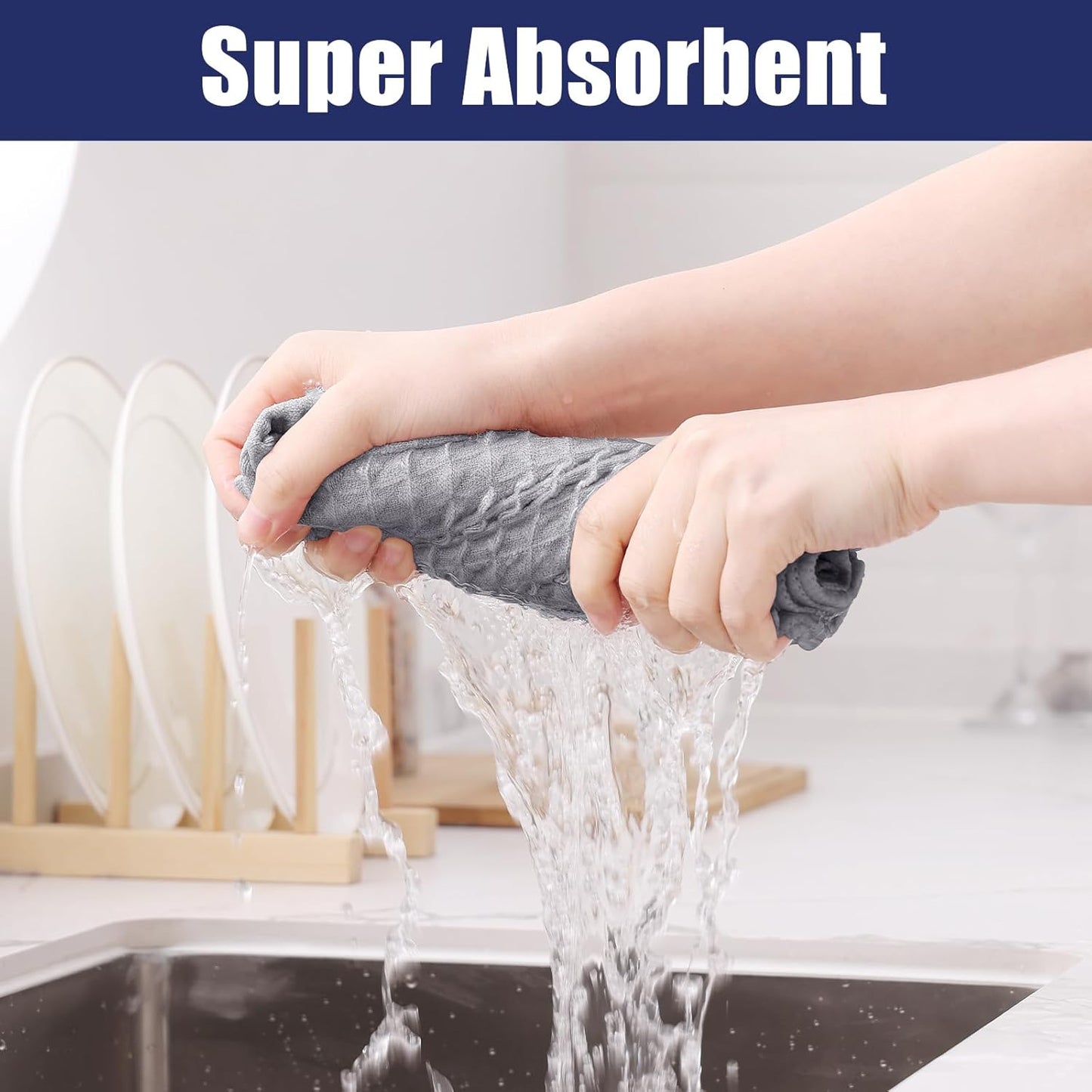 Homaxy Microfiber Waffle Weave Kitchen Towels, 16 x 28 Inch Ultra Absorbent and Solid Color Dish Towels, 6 Pack, Grey