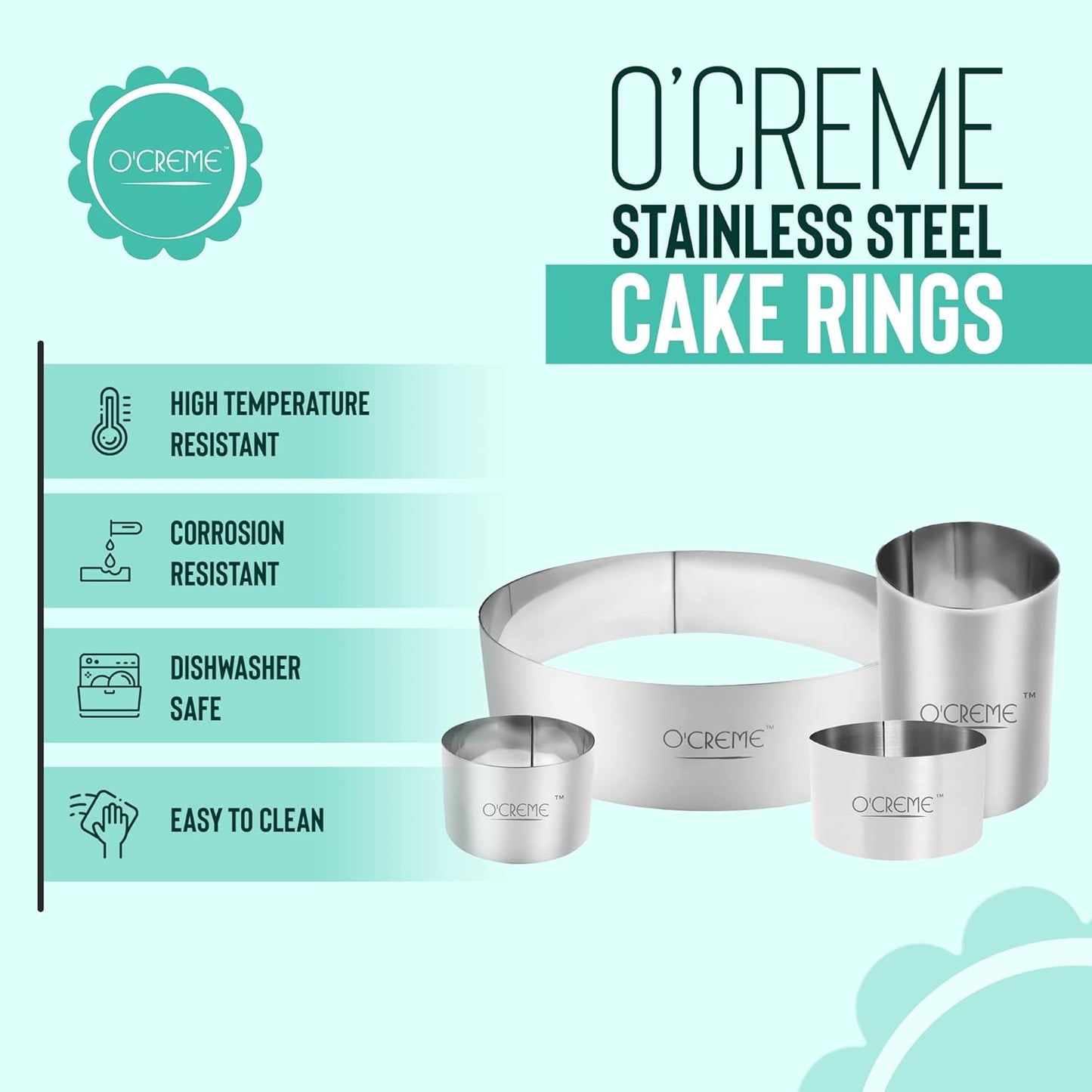 O'Creme Cake Ring Sturdy Stainless Steel Round Mousse Cake Ring Mold for Baking, Dessert Cake Decorating Pastry Rings 3 Inch Diameter x 2 Inch High