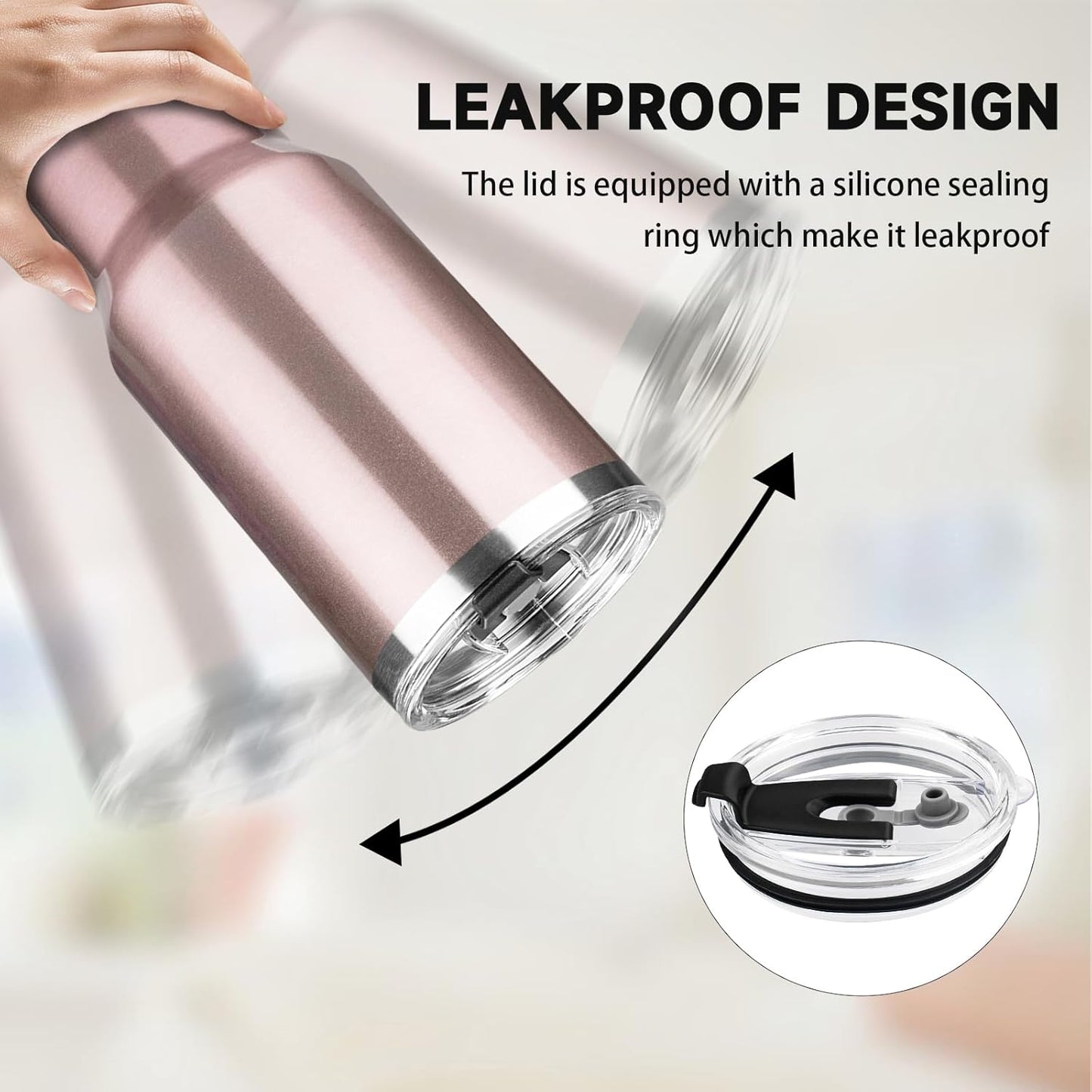 40 oz Tumbler with Lids and Straws, Stainless Steel Insulated Coffee Tumbler, Double Wall Vacuum Insulated Travel Mug Cup, Leakproof Thermal Coffee Cup for Hot and Cold Drinks (Rose Gold)