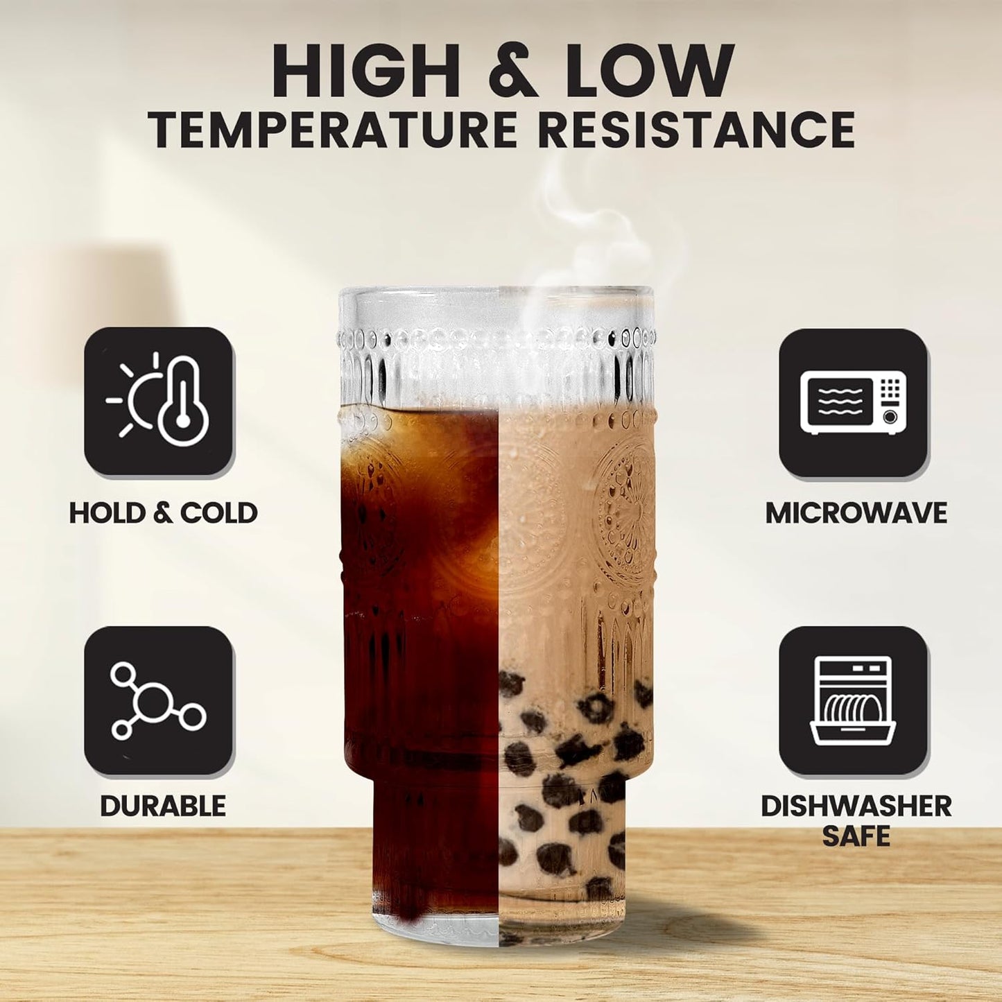 2 Pcs 11 oz Drinking Glasses Cups Set with Bamboo Lids Straws Brush Hobnail Small Drinking Glassware Set for Juice Iced Coffee Beer Cocktail Whiskey(Hobnail*2)